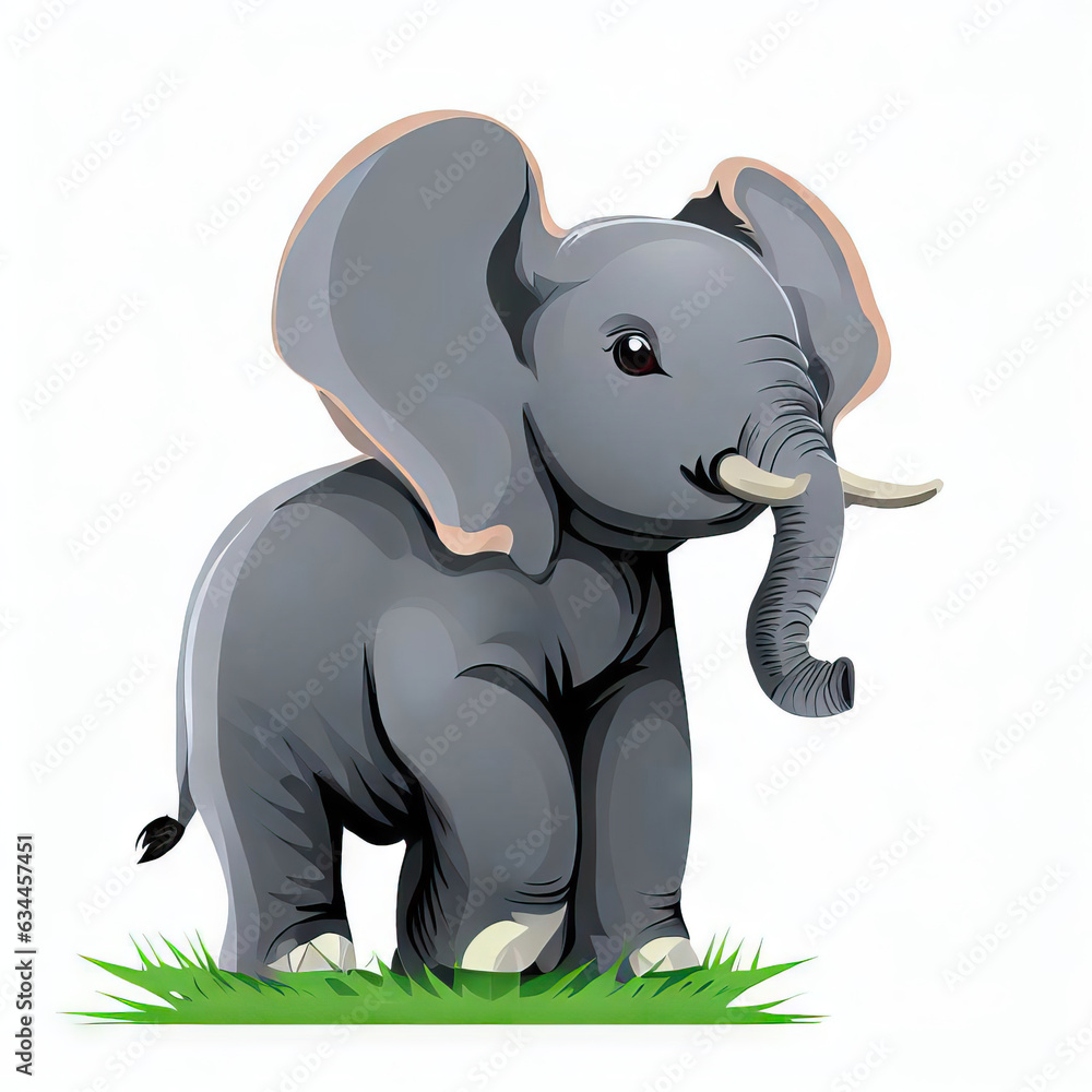 Naklejka premium Gentle Giant: Cute Elephant Illustration on White, Generative AI
