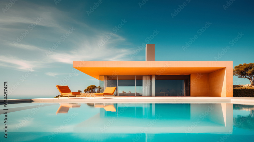 Fototapeta premium Large Modern villa, Beautiful Swimming Pool Surrounded