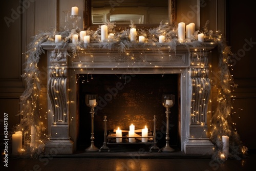 fireplace with christmas decorations