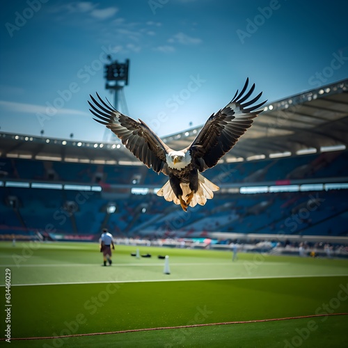 Eagle Flying through a Foorball Stadium to the Photographer