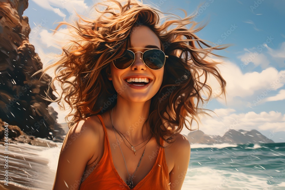 Beach Elegance. Beautiful Woman in Sunglasses. Coastal Charm and Effortless Glam. Captivating Pose by the Sea. Aesthetic Serenity in a Stock Photo Ai Beach Elegance. Beautiful Woman in Sunglasses. Coastal Charm and Effortless Glam. Captivating Pose by the Sea. Aesthetic Serenity in a Stock Photo Ai