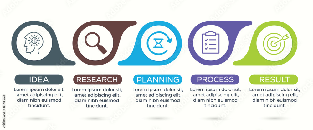 5 step infographic with business icons. Modern infographic element design 5 step infographic with business icons. Modern infographic element design