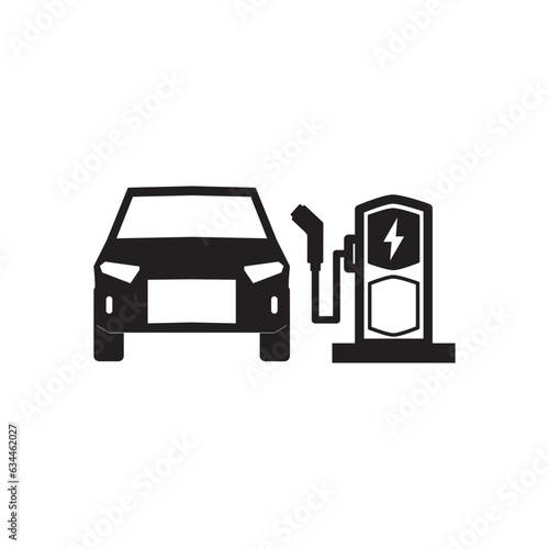 Refueling point icon. EV charging station flat icon Electric vehicle symbol. Place to charge battery of electromobile. Contains such Icons as Electric socket station. Vector illustration. 