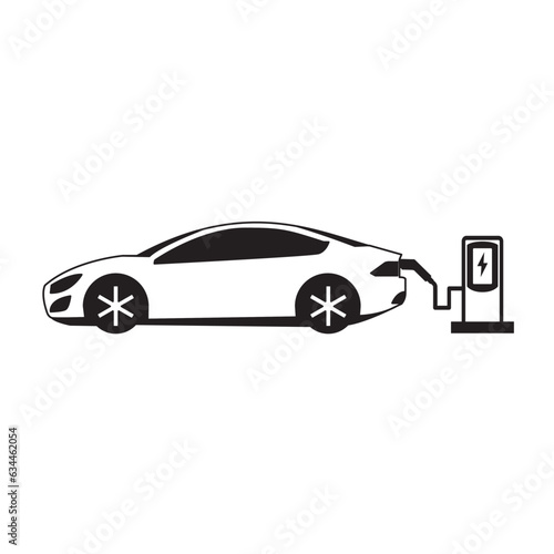 Refueling point icon flat. Electric vehicle symbol. EV charging station flat icon. Place to charge battery of electromobile.  Contains such Icons as Electric socket station, electric car vector.