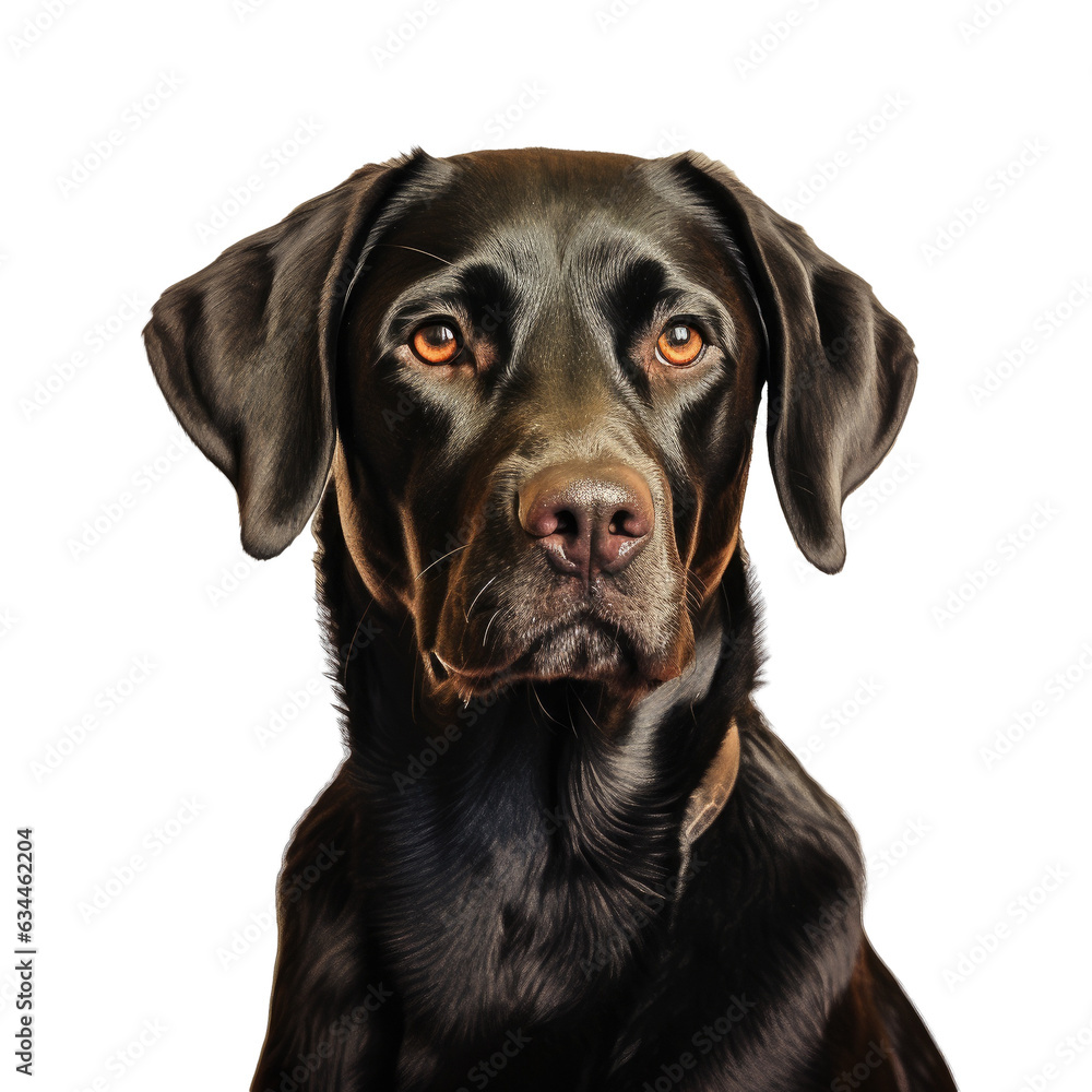 Studio portrait of a black labrador against a transparent background