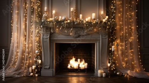 fireplace with christmas decorations tinsel draped gracefully across a fireplace mantel 