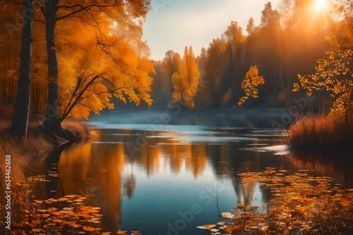 stunning view of morning on the lake in the forest ai generated