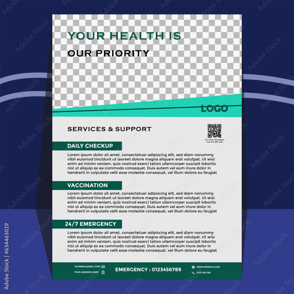 Obraz premium Modern creative and clean business , medical, corporate flyer design template with logo . Design for business, medical and corporate concept vector illustration .
