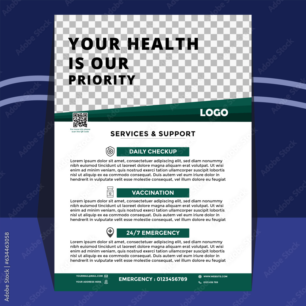 Obraz premium Modern creative and clean business , medical, corporate flyer design template with logo . Design for business, medical and corporate concept vector illustration .