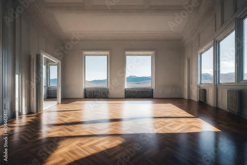 inside view of empty room with windows ai generated