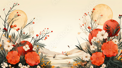 Greeting card design for Mid-Autumn Festival, Chinese Moon Festival or Zhongqiu. photo