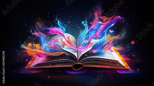 Open book, magic light, dar...