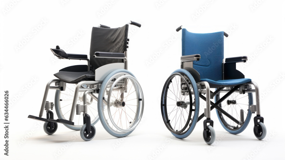 Fototapeta premium black and blue Portable wheelchairs isolated on white background
