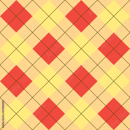 Seamless orange yellow argyle pattern. Traditional diamond check print. Vintage seamless background.