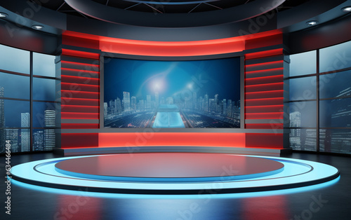 3D Virtual TV Studio News, Backdrop For TV Shows .TV On Wall.3D Virtual News Studio Background,3d illustration
