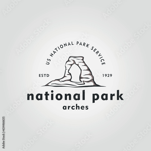 simple arches national park logo line art design, illustration vector of american sandstone national park