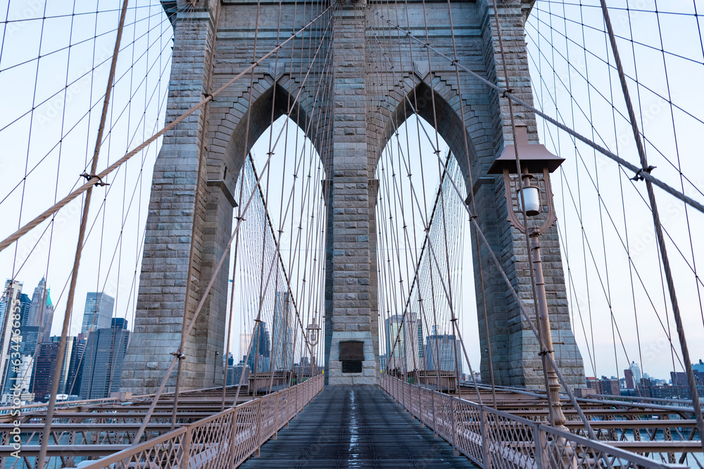 Fototapeta premium brooklyn landmark. Brooklyn bridge in ny, usa. brooklyn bridge of new york city. new york bridge connecting Manhattan and Brooklyn. way to manhattan. urban architecture of new york city