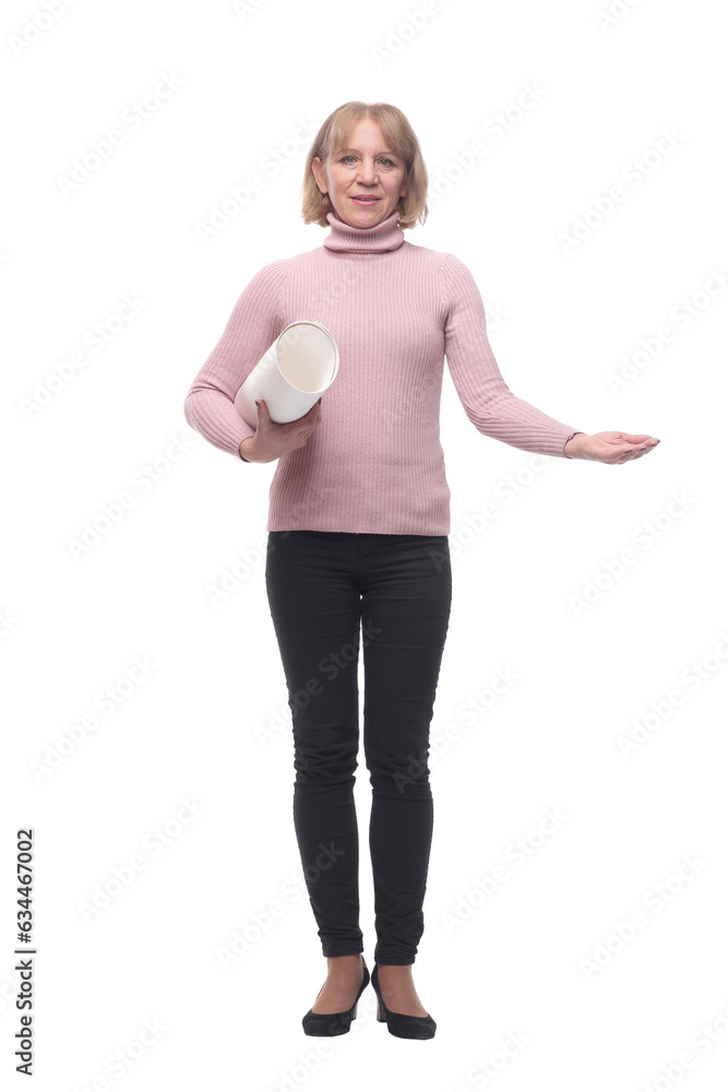 Full length an architect woman with plans isolated on white background Full length an architect woman with plans isolated on white background