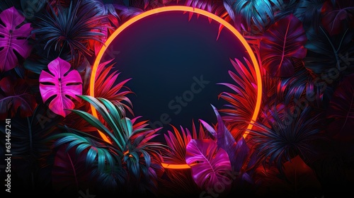 Tropical leaves neon colorf...