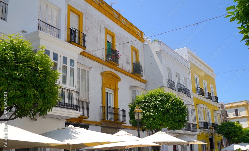 Fototapeta premium old Andalusian houses in Tarifa, Costa de la Luz, Andalusia, Cádiz, Spain