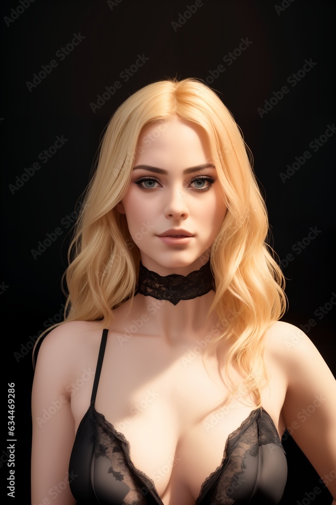 Beautiful blonde woman posing for black lingerie advertisement Beautiful blonde woman posing for black lingerie advertisement