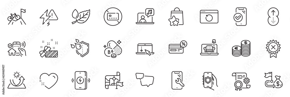 Icons pack as Speech bubble, Leaf dew and Lightning bolt line icons for app include Heart, Furniture, Swipe up outline thin icon web set. Cashback, Reject medal, Financial goal pictogram. Vector Icons pack as Speech bubble, Leaf dew and Lightning bolt line icons for app include Heart, Furniture, Swipe up outline thin icon web set. Cashback, Reject medal, Financial goal pictogram. Vector