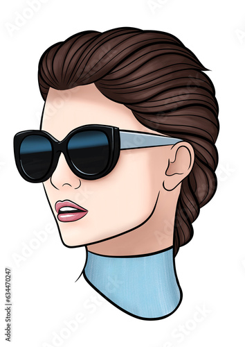 Girl with sunglasses fashion portrait illustration on transparent background