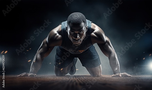 African American sportsmen making pushups, Concept of dedication and determination of athletes during training sessions, highlighting their commitment to fitness and performance