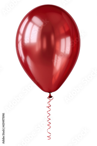 Red metallic balloon isolated on transparent background. Generative ai
