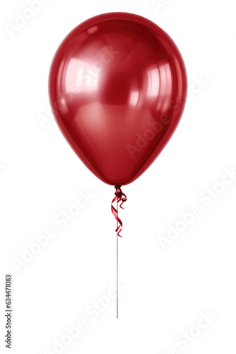Red metallic balloon isolated on transparent background. Generative ai