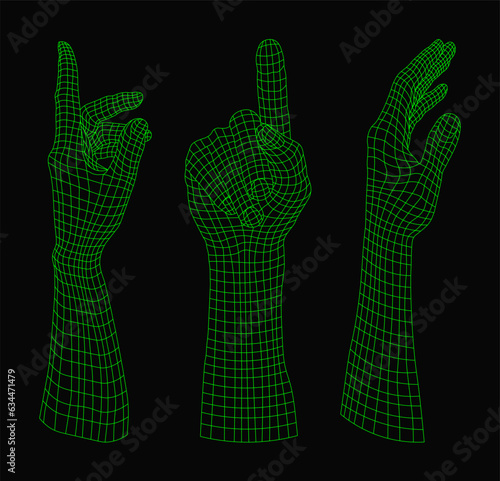 Robot or cyborg arm. Technological concept. Polygonal Mesh or Wireframe Hands 