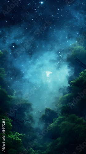 Jungle rainforest landscape misty fog sky hd phone wallpaper, ai generated © Vectonessa