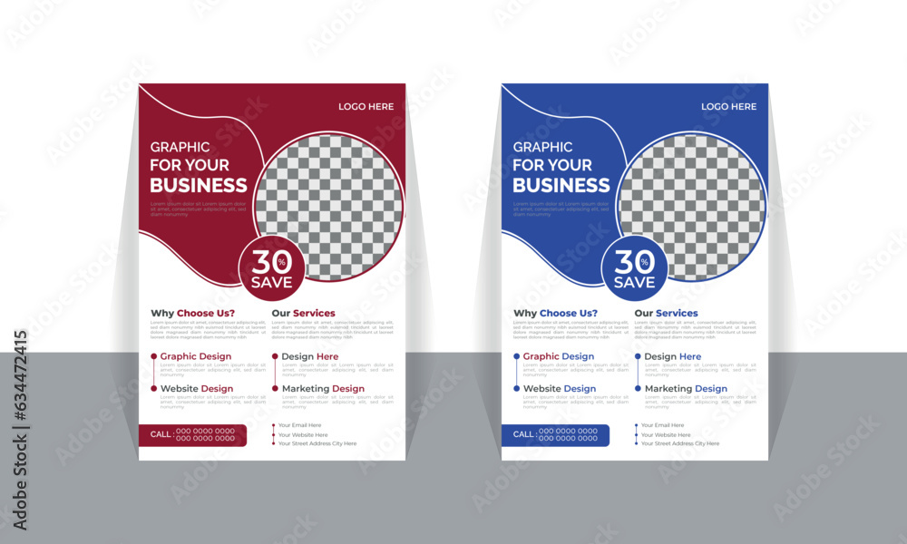 Business Flyer Layout with Colorful Accents,  a4 flyer template, modern template, in blue, red color, and modern design, perfect for creative professional business