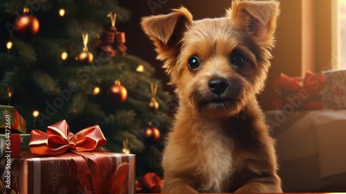  little dog with christmas gifts merry christmas