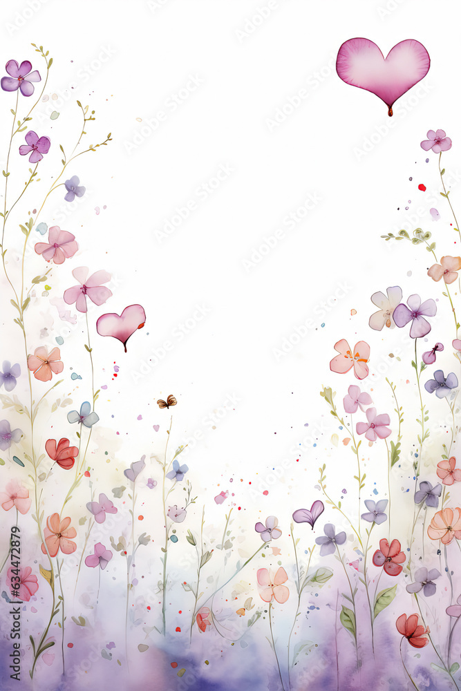 Hearts and flowers wallpaper background with copy space