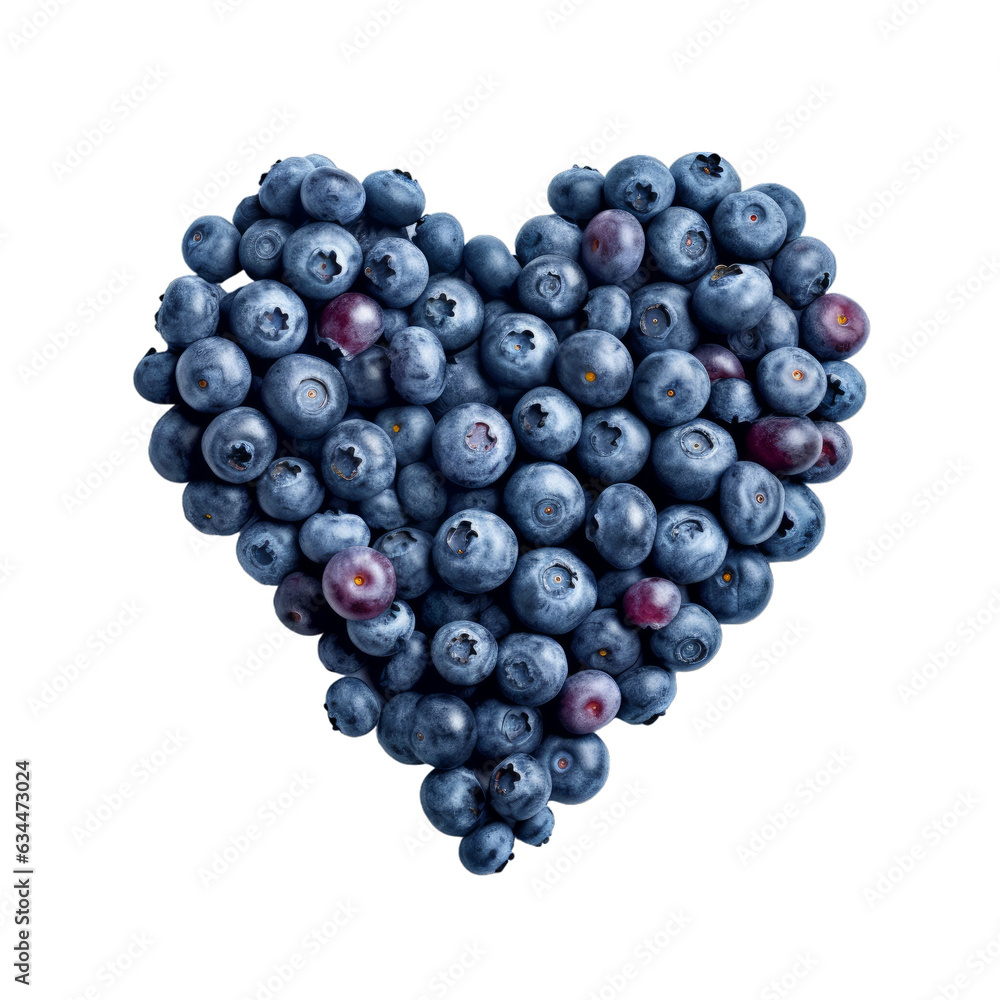 A heart made of blueberries isolated on a transparent background A heart made of blueberries isolated on a transparent background