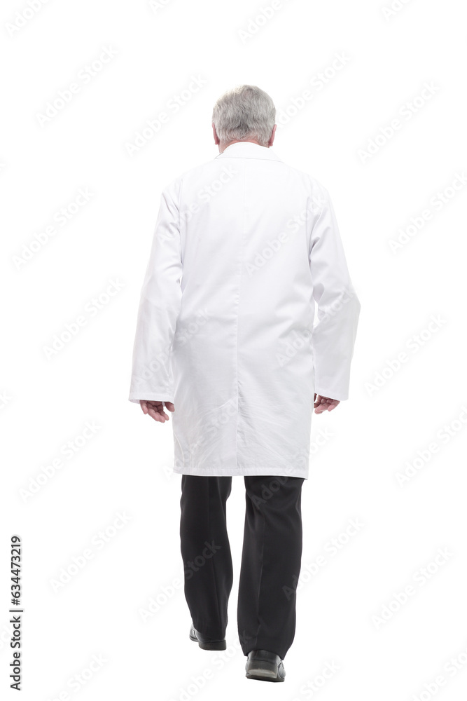 qualified mature doctor with stethoscope stepping forward. qualified mature doctor with stethoscope stepping forward.