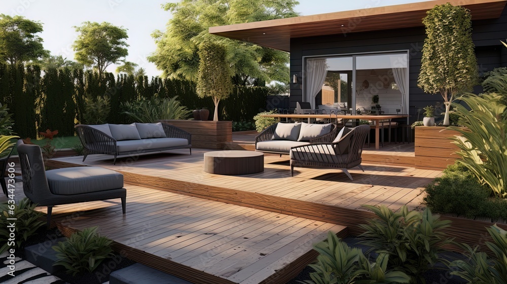 Exterior of luxury patio in nature. AI generation