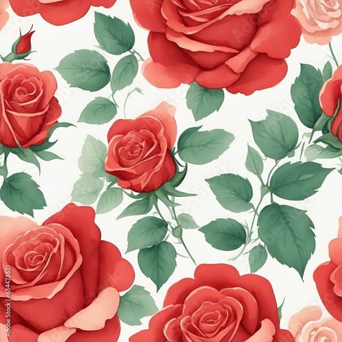 Pattern with Red Roses  watercolor floral pattern  in pastel color. Tiles for wallpaper  background  card or fabric  pattern design