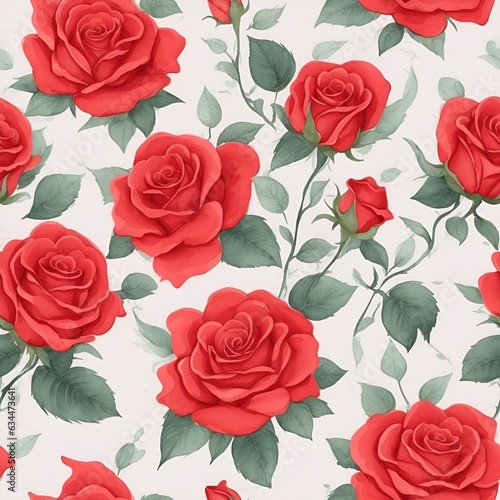 Pattern with Red Roses, watercolor floral pattern, in pastel color. Tiles for wallpaper, background, card or fabric, pattern design ©  RM Creative