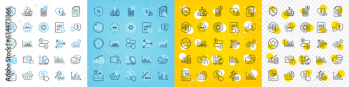 Vector icons set of Budget accounting, Money transfer and Excise duty line icons pack for web with Diagram graph, Discount coupon, Financial documents outline icon. Discount button. Vector