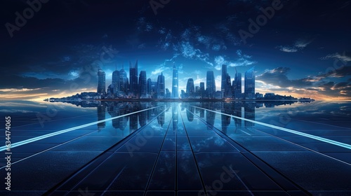 Panorama of the night futuristic city. AI generation
