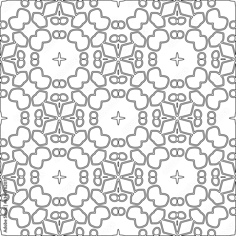 Abstract background with figures from lines. black and white pattern for web page, textures, card, poster, fabric, textile. Monochrome graphic repeating design. Abstract background with figures from lines. black and white pattern for web page, textures, card, poster, fabric, textile. Monochrome graphic repeating design.