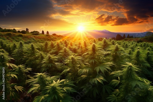 Sunset Cannabis Field. Marijuana Plants | Generative AI
