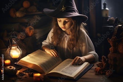 girl with a witchcraft book in the attic © Jorge Ferreiro
