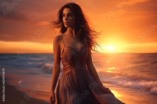 beautiful young woman walking on the beach © Jorge Ferreiro