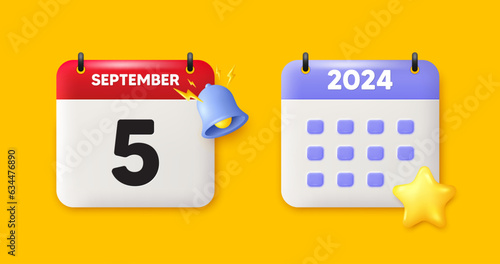 5th day of the month icon. Calendar date 3d icon. Event schedule date. Meeting appointment time. 5th day of September month. Calendar event reminder date. Vector