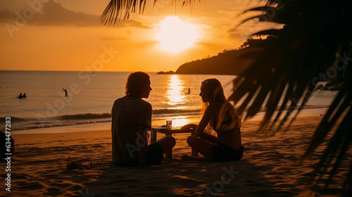 Fototapeta Naklejka Na Ścianę i Meble -  in Liebe am tropischen Strand beim Sonnenuntergang
