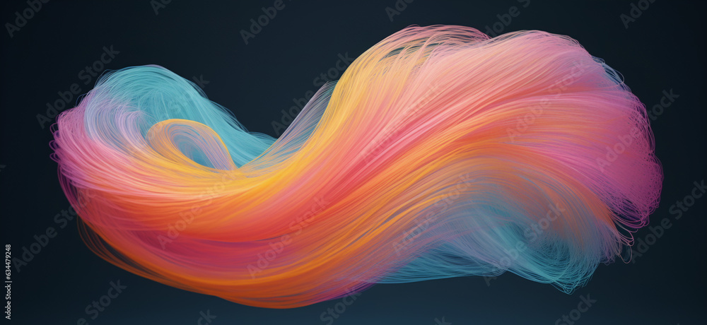 A fluid, digital iridescent holographic thread wave undulates ...