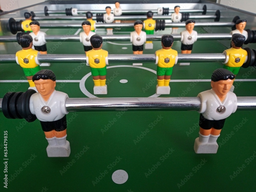 close-up of football table teams
